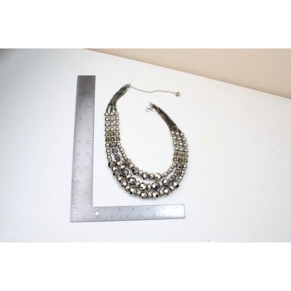 Chicos Gray Silver Beaded Statement Necklace Mult… - image 4